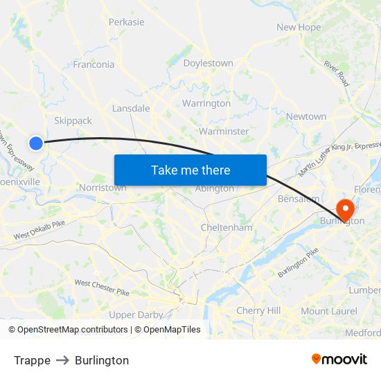Trappe to Burlington map