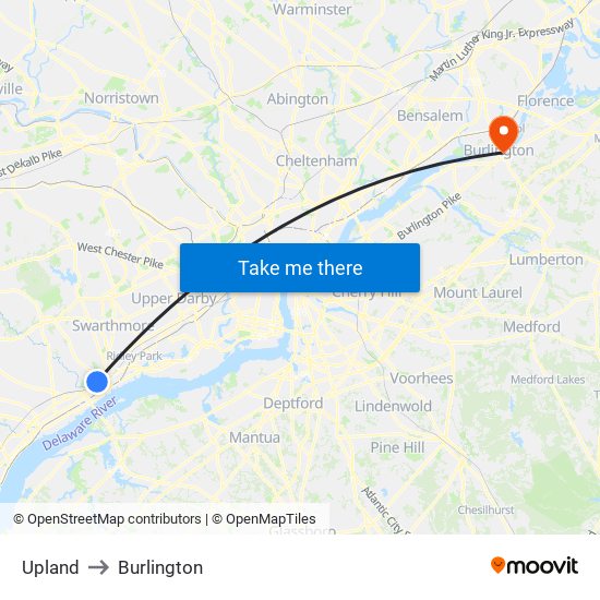 Upland to Burlington map