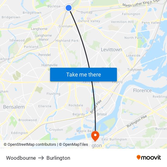 Woodbourne to Burlington map
