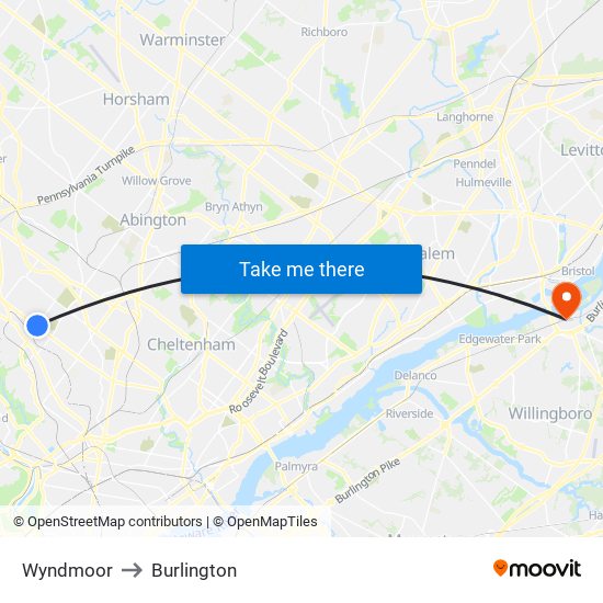 Wyndmoor to Burlington map
