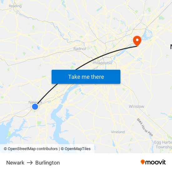 Newark to Burlington map