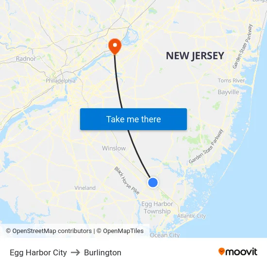 Egg Harbor City to Burlington map