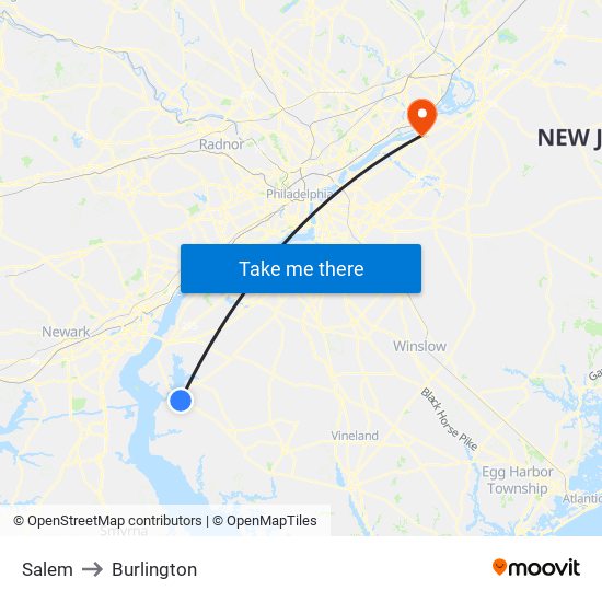 Salem to Burlington map