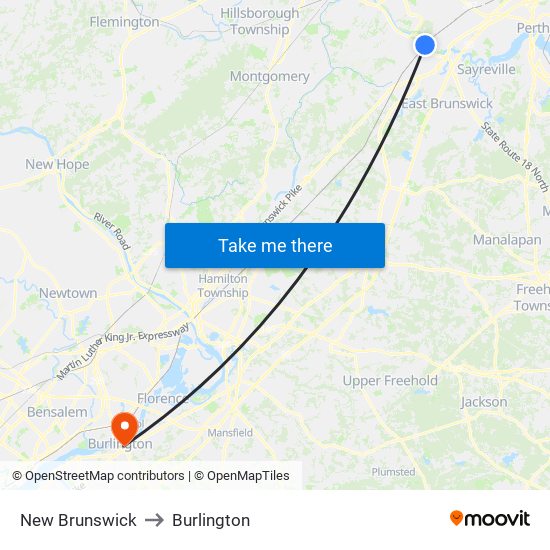 New Brunswick to Burlington map