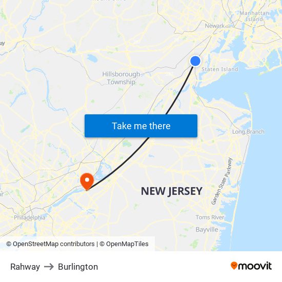 Rahway to Burlington map