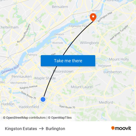 Kingston Estates to Burlington map