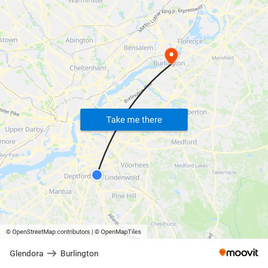 Glendora to Burlington map