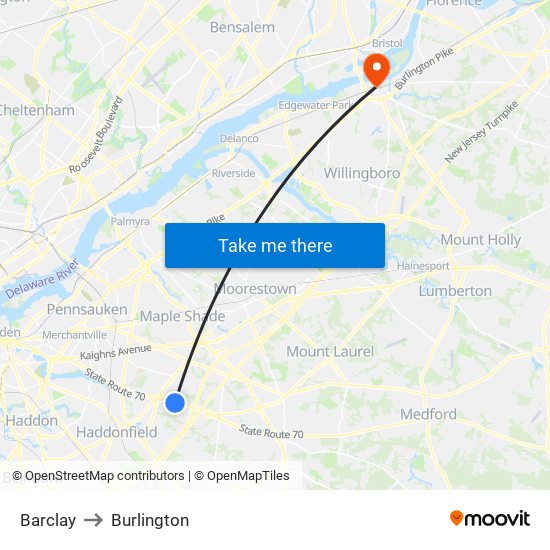 Barclay to Burlington map