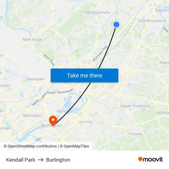 Kendall Park to Burlington map