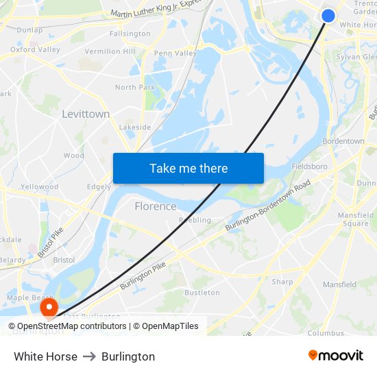 White Horse to Burlington map