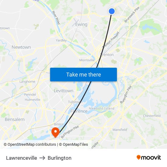 Lawrenceville to Burlington map