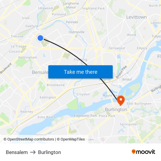 Bensalem to Burlington map