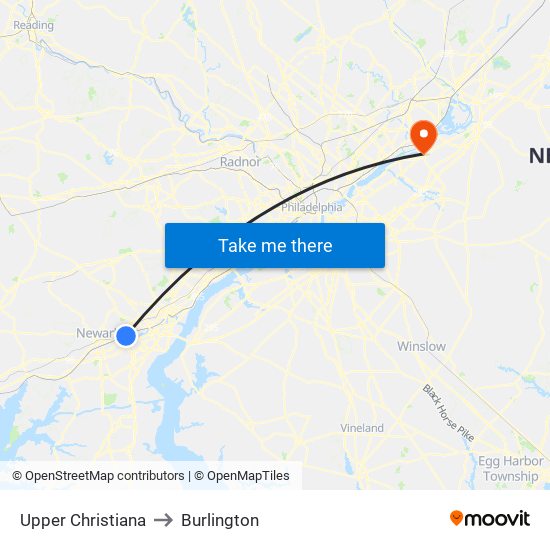Upper Christiana to Burlington map