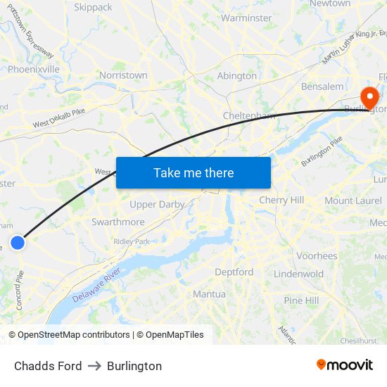 Chadds Ford to Burlington map