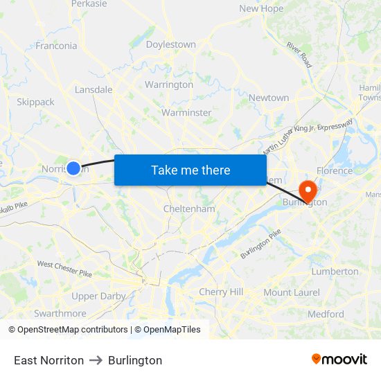 East Norriton to Burlington map