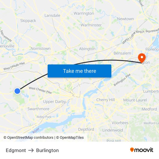 Edgmont to Burlington map