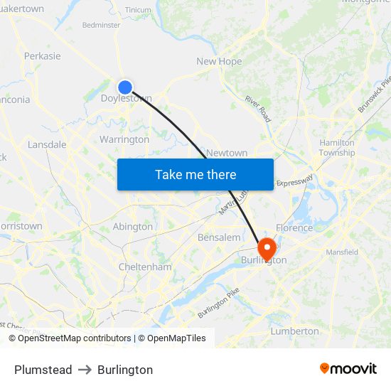 Plumstead to Burlington map