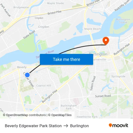 Beverly Edgewater Park Station to Burlington map