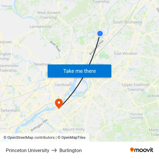Princeton University to Burlington map