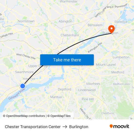 Chester Transportation Center to Burlington map