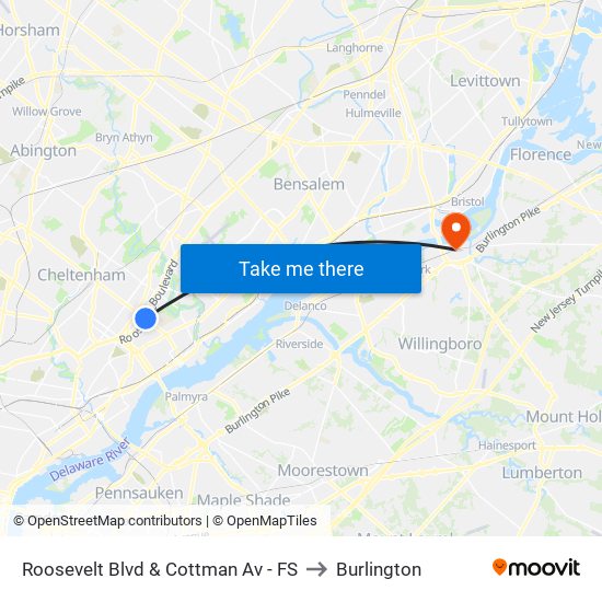 Roosevelt Blvd & Cottman Av - FS to Burlington map