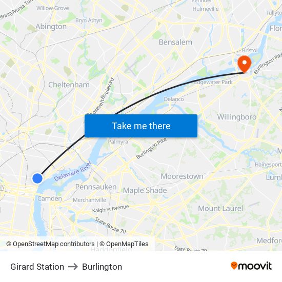 Girard Station to Burlington map