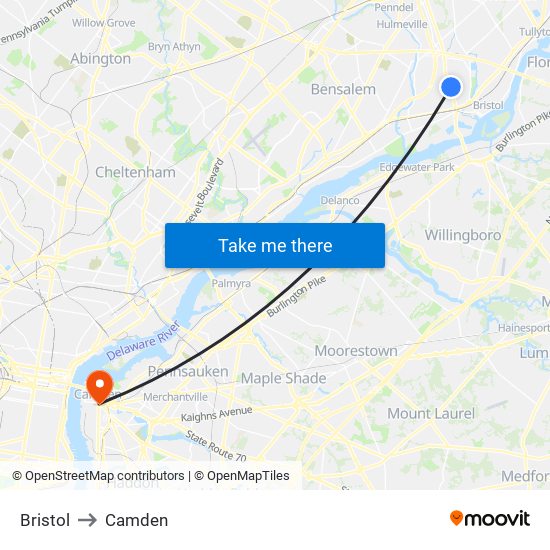 Bristol to Camden map