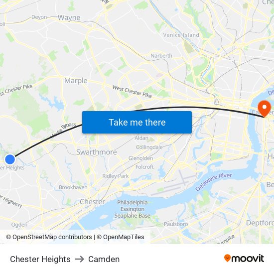 Chester Heights to Camden map