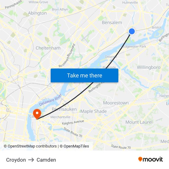 Croydon to Camden map