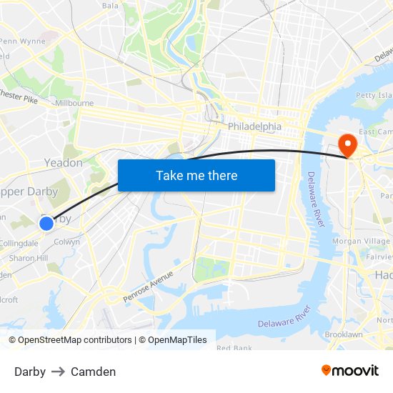 Darby to Camden map