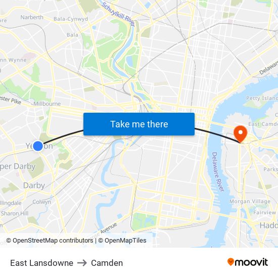 East Lansdowne to Camden map