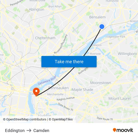 Eddington to Camden map