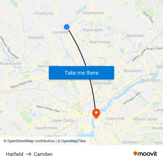 Hatfield to Camden map