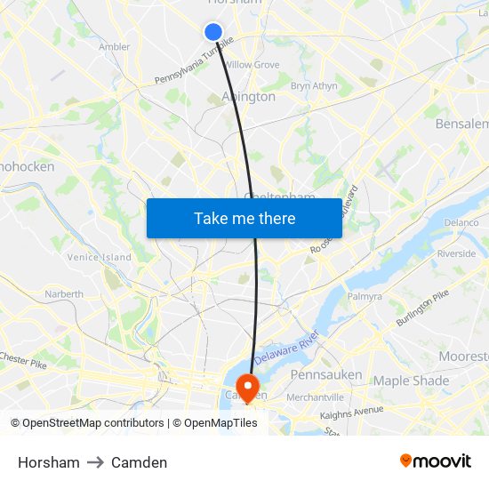 Horsham to Camden map