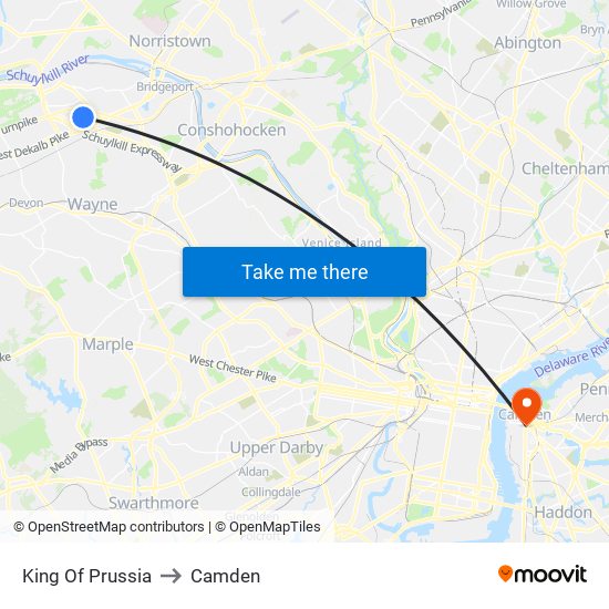 King Of Prussia to Camden map
