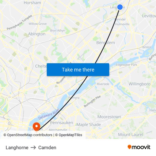 Langhorne to Camden map