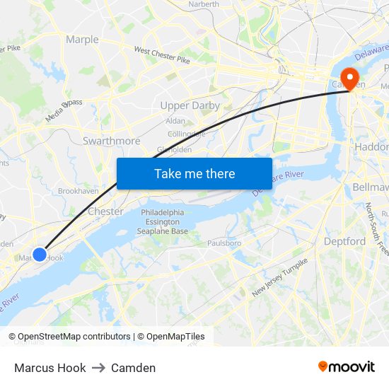Marcus Hook to Camden map