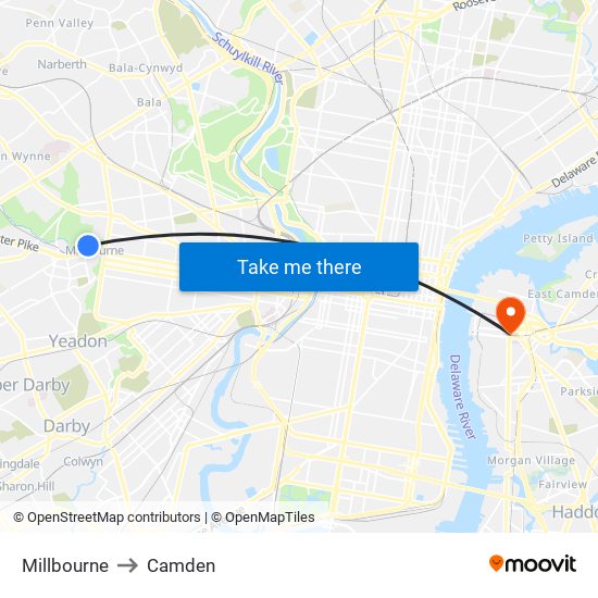 Millbourne to Camden map