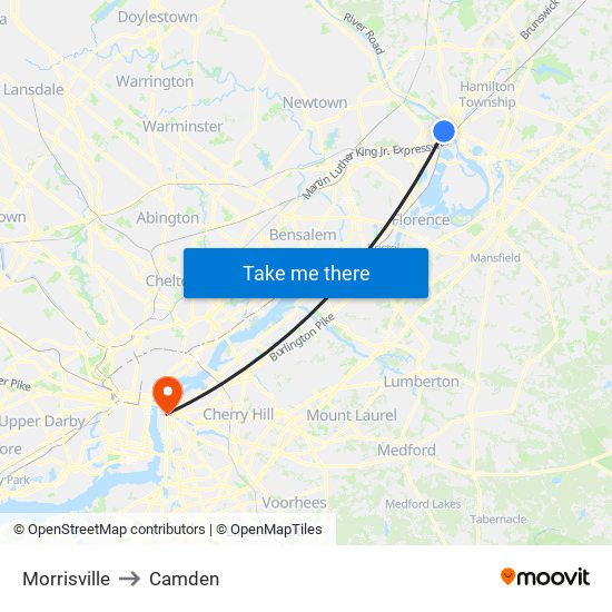 Morrisville to Camden map