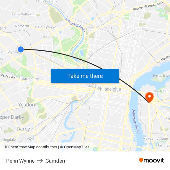 Penn Wynne to Camden map