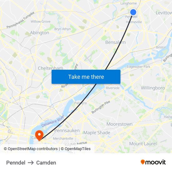 Penndel to Camden map