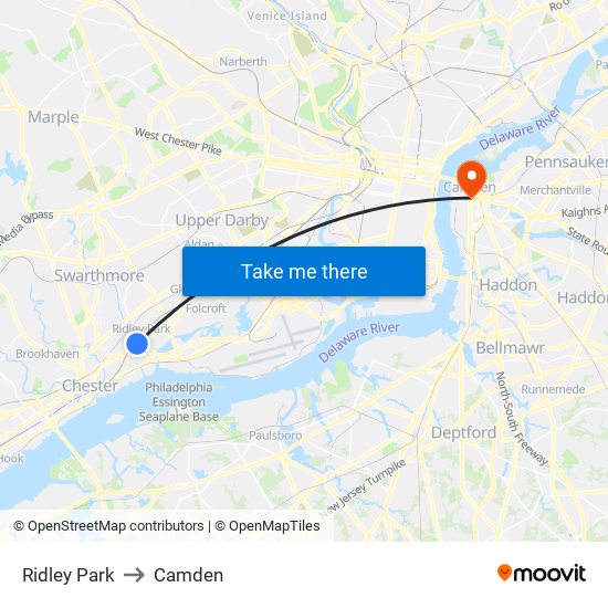 Ridley Park to Camden map