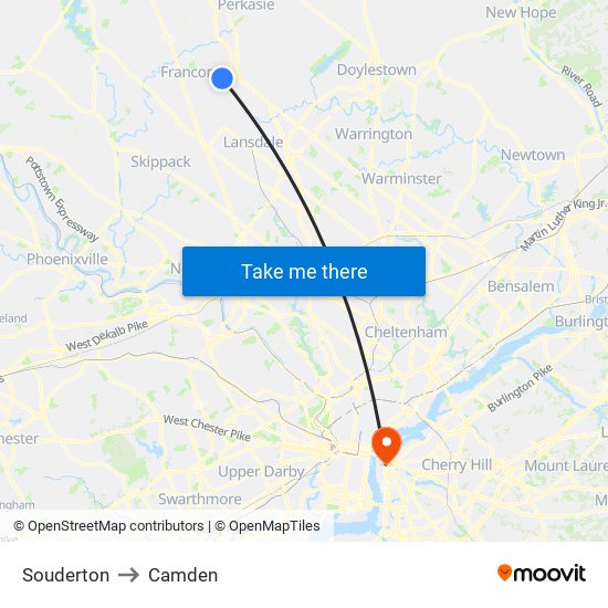 Souderton to Camden map