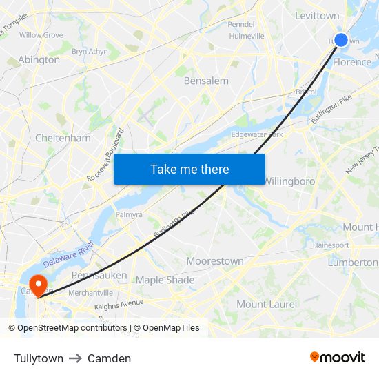 Tullytown to Camden map