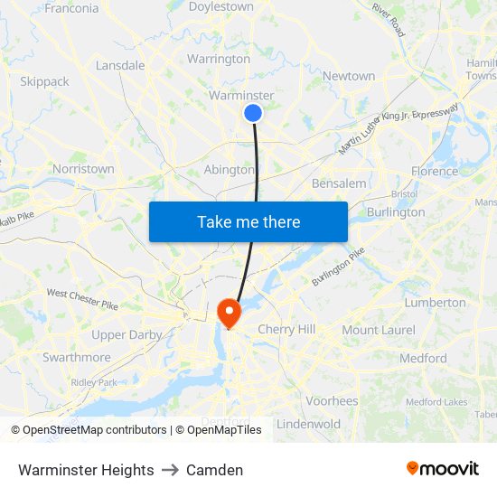 Warminster Heights to Camden map