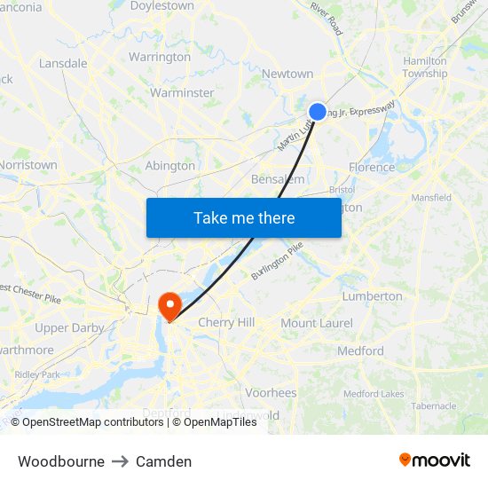 Woodbourne to Camden map