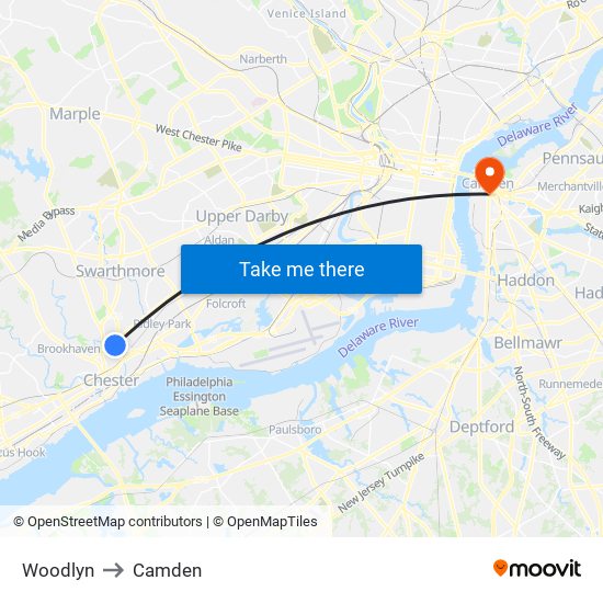Woodlyn to Camden map