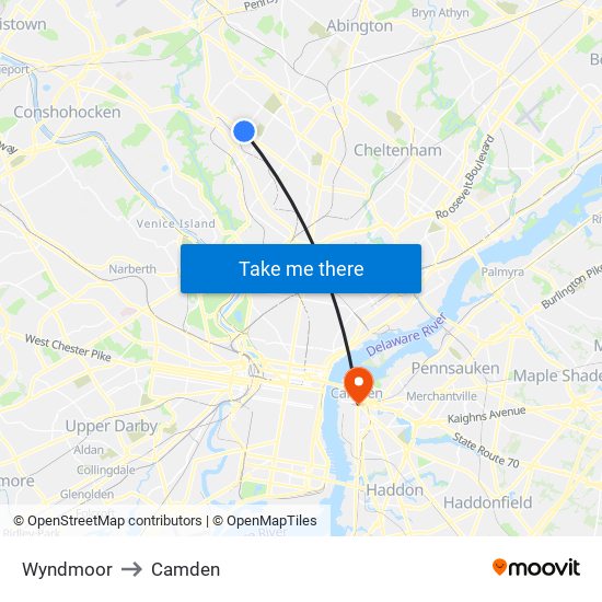 Wyndmoor to Camden map