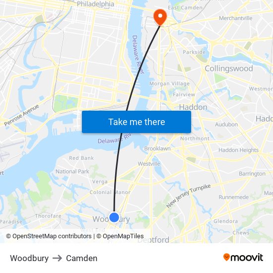 Woodbury to Camden map