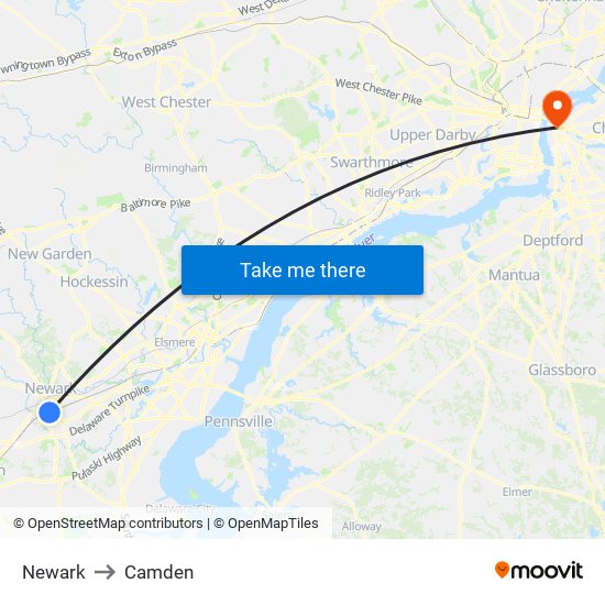 Newark to Camden map